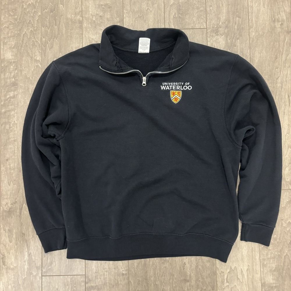 University of Waterloo Quarter Zip Men's Large Black Knit Chest Embroidery